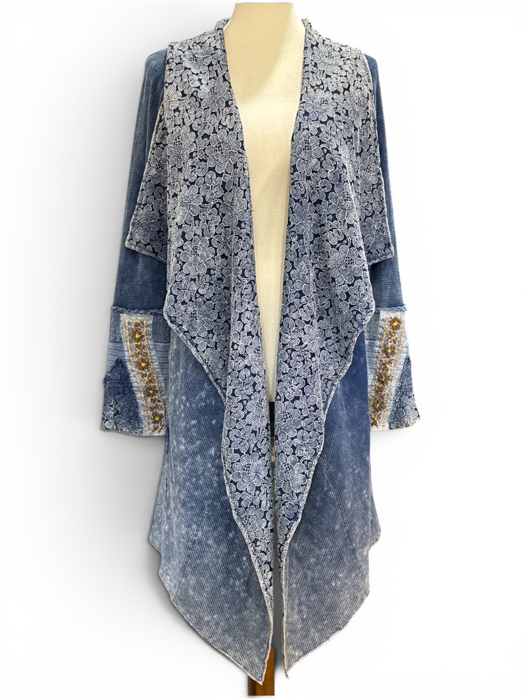 Aratta Silent Journey Draped Cardigan In Light Blue With Beaded Details #451
